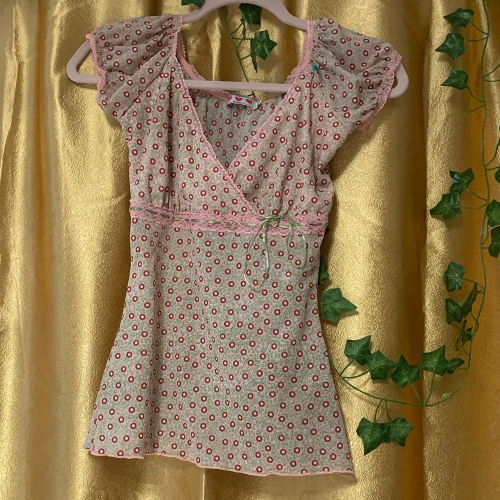 Pink and green baby doll top.